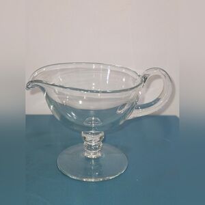 Large Vintage Clear Glass Pedestal Gravy Sauce Boat Container